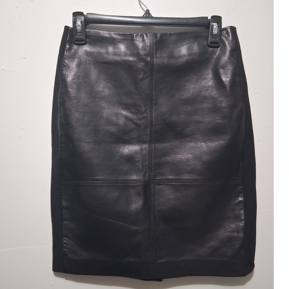 Talbots Petite Black Lambs Skin Panel Pencil Skirt Womens Size 2P
